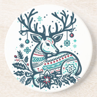 Whimsical Christmas Deer Vector Clipart - Festive Zandsteen Onderzetter