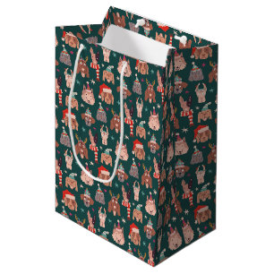 Whimsical Christmas Dog Pattern Green Medium Cadeauzakje