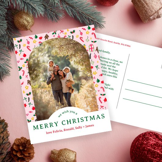 Whimsical CHRISTMAS Doodles CUSTOM Arch FOTO Briefkaart