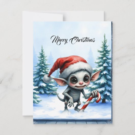 Whimsical Christmas Elf with Candy Cane.  Feestdagenkaart (Voorkant)