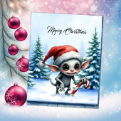 Whimsical Christmas Elf with Candy Cane.  Feestdagenkaart