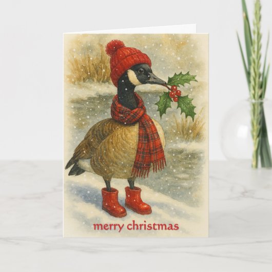 Whimsical Christmas Goose Feestdagen Kaart (Voorkant)