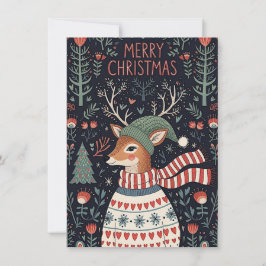 Whimsical Christmas greeting card with a deer Feestdagenkaart