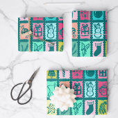 Whimsical Christmas Grid Cute Bright Holiday Inpakpapier Vel