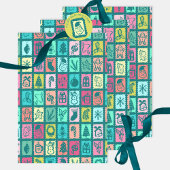 Whimsical Christmas Grid Cute Bright Holiday Inpakpapier Vel