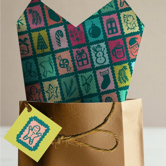 Whimsical Christmas Grid Cute Bright Holiday Tissuepapier