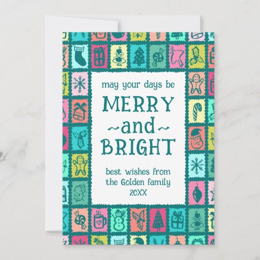 Whimsical Christmas Grid Cute Custom 2 PHOTO  Feestdagenkaart (Voorkant)