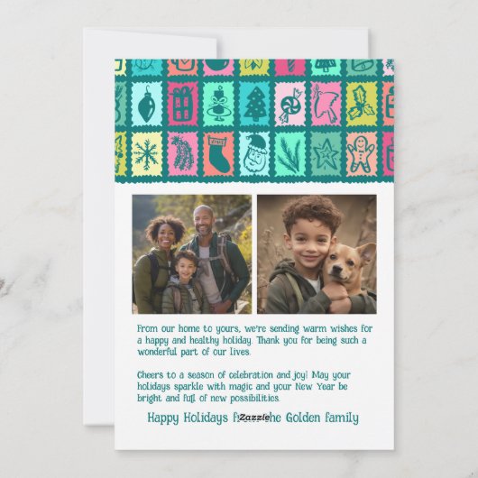 Whimsical Christmas Grid Cute Custom 2 PHOTO  Feestdagenkaart (Achterkant)