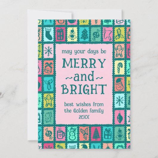 Whimsical Christmas Grid Cute Custom 2 PHOTO  Feestdagenkaart (Voorkant)