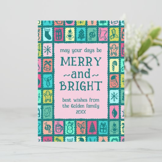 Whimsical Christmas Grid Cute Custom 2 PHOTO  Feestdagenkaart (Staand voorkant)