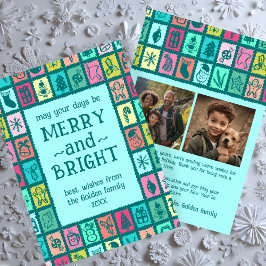 Whimsical Christmas Grid Cute Custom 2 PHOTO  Feestdagenkaart