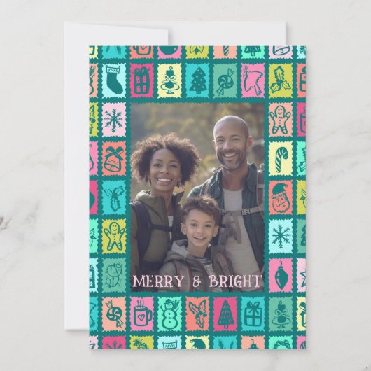 Whimsical Christmas Grid Cute Custom 3 PHOTO Feestdagenkaart (Voorkant)