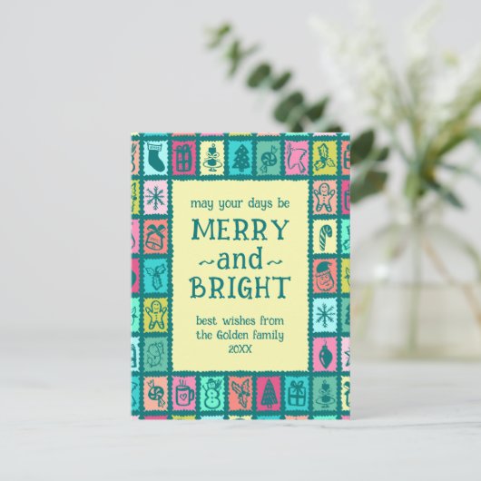 Whimsical Christmas Grid Cute Custom  Feestdagenkaart (Staand voorkant)
