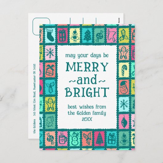 Whimsical Christmas Grid Cute Custom  Feestdagenkaart (Voorkant / Achterkant)