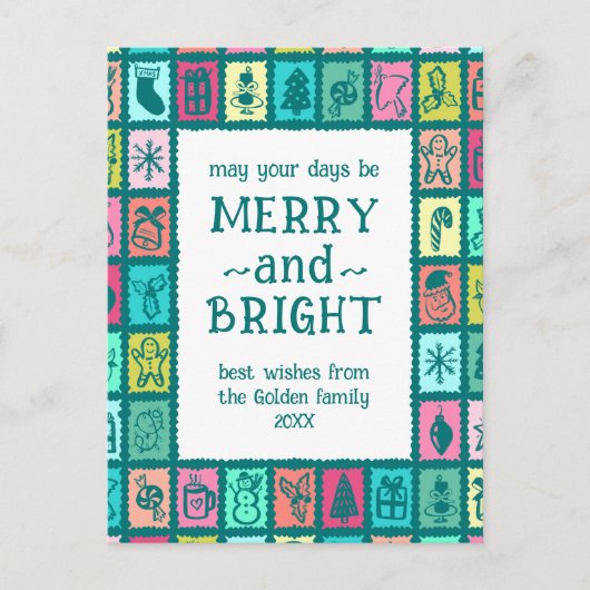 Whimsical Christmas Grid Cute Custom  Feestdagenkaart (Voorkant)