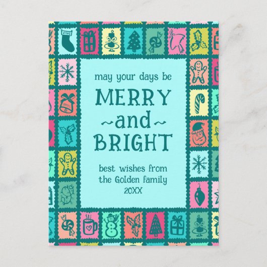 Whimsical Christmas Grid Cute Custom  Feestdagenkaart (Voorkant)