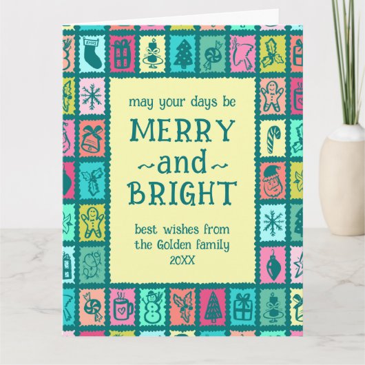 Whimsical Christmas Grid Cute Custom Message Kaart (Voorkant)