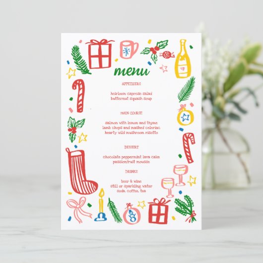 Whimsical Christmas Holiday Party Cute Custom Menu (Staand voorkant)