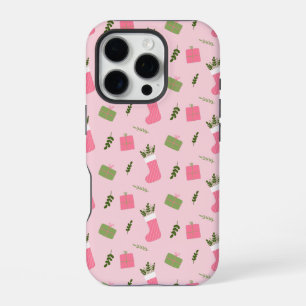 Whimsical Christmas Kousen Geschenken Patroon Roze iPhone 16 Pro Hoesje