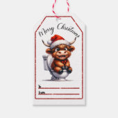 Whimsical Christmas label met een leuke Highland k Cadeaulabel (Voorkant)
