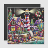 Whimsical Christmas Lighthouse Magnetische Kaart (Voorkant / Achterkant)