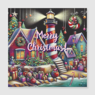 Whimsical Christmas Lighthouse Magnetische Kaart
