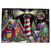Whimsical Christmas Lighthouse Rood Roze Paarse Groot Cadeauzakje (Achterkant)