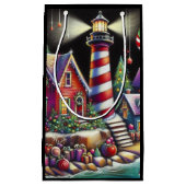 Whimsical Christmas Lighthouse Rood Roze Paarse Klein Cadeauzakje (Voorkant)