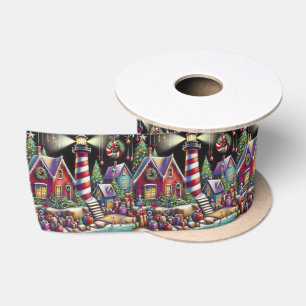Whimsical Christmas Lighthouse Rood Roze Paarse Lint