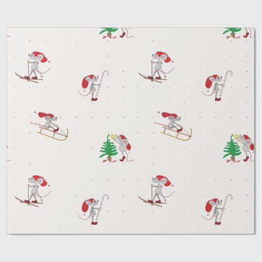 Whimsical Christmas Mice Wrapping Paper Cadeaupapier (Vlak)