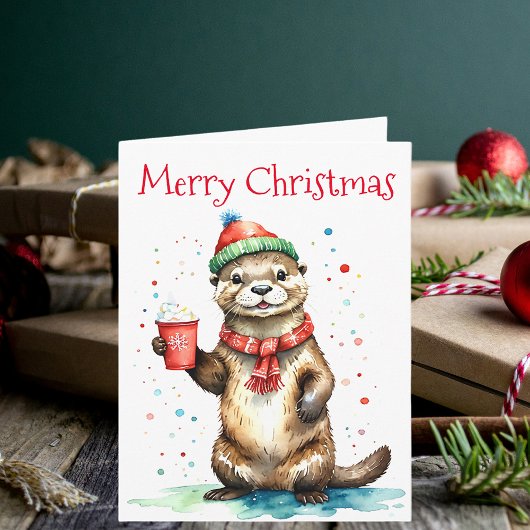 Whimsical Christmas Otter met feestelijk Pet Kaart