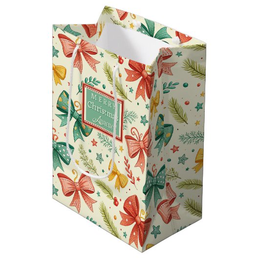 Whimsical Christmas Pattern Medium Cadeauzakje (Voorkant Gekanteld)