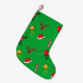 Whimsical Christmas Pattern Stocking - snoepstokke Kleine Kerstsok (Voorkant (Hangend))