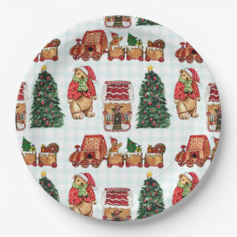Whimsical christmas pattern with bears, trees, and papieren bordje