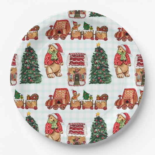 Whimsical christmas pattern with bears, trees, and papieren bordje (Voorkant)