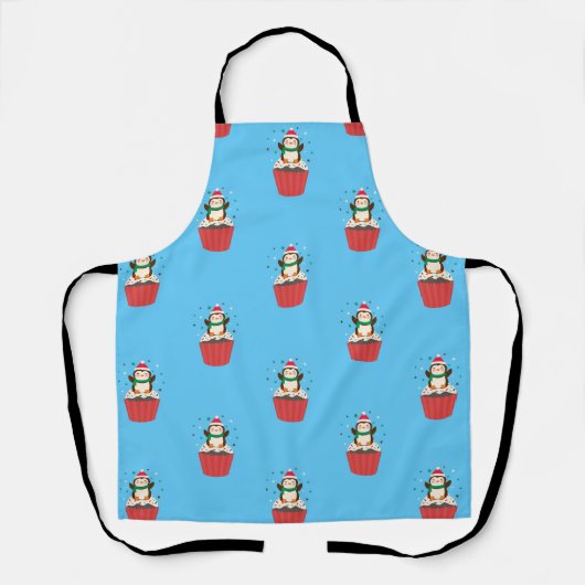Whimsical Christmas Penguin Cupcake Apron Schort (Voorkant)