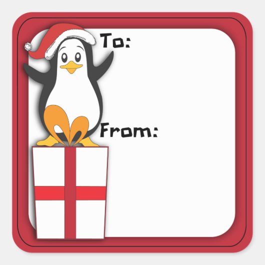 Whimsical Christmas Penguin Gift Label Sticker (Voorkant)