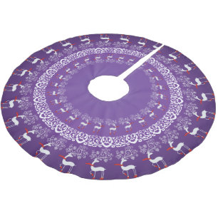 Whimsical Christmas Prancing Deer en Kant Paarse Kerstboom Rok