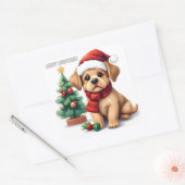 Whimsical Christmas Puppy Sticker | "Merry Christm (Enveloppe)