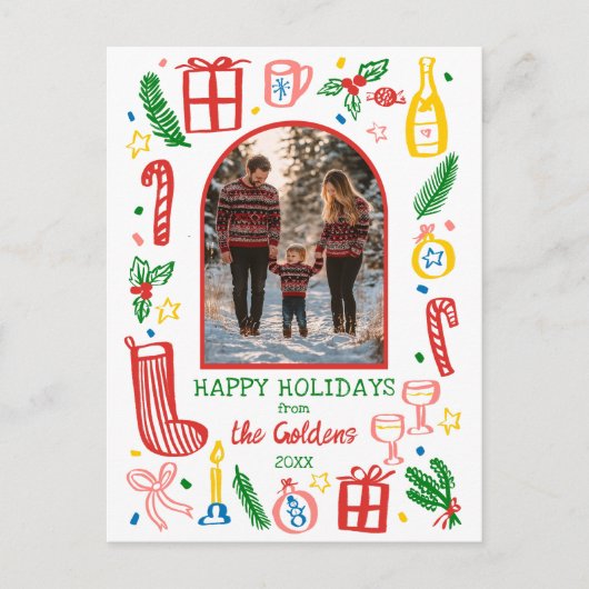 Whimsical Christmas Schattige Custom Arch FOTO Feestdagenkaart (Voorkant)