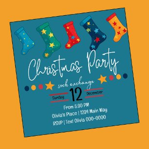 Whimsical Christmas Sock Exchange Party in blauw Kaart
