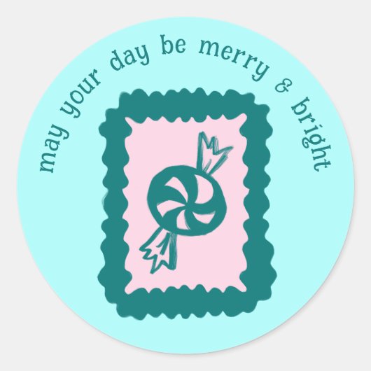 Whimsical Christmas Stamp Cute Custom Merry Bright Ronde Sticker (Voorkant)