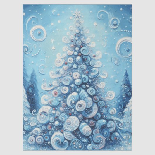Whimsical Christmas Tree Blue Decoupage Tissuepapier (Voorkant)