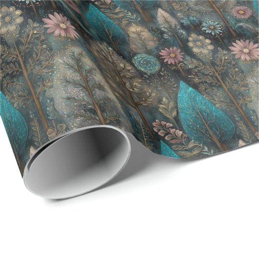 Whimsical Christmas Tree in Silver and Blue Design Cadeaupapier (Rol Hoek)