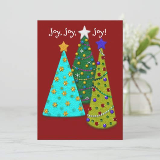 Whimsical Christmas Trees Faux Felt Look Feestdagenkaart (Staand voorkant)