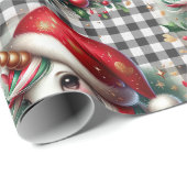 Whimsical Christmas Unicorn Buffalo Plaid Cadeaupapier (Rol Hoek)