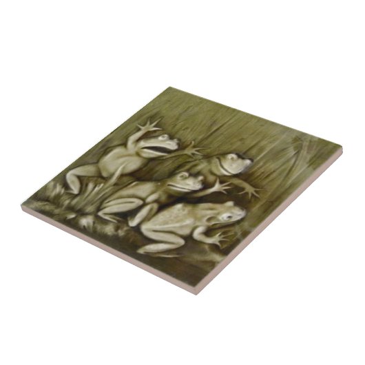 Whimsical Circa 1900 Repro Tile met 4 kikkers Tegeltje (Zijkant)