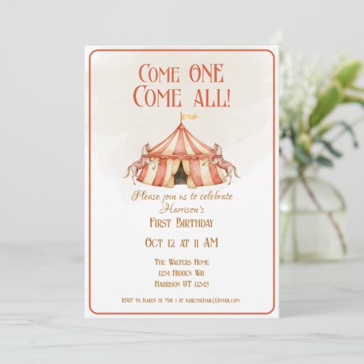 Whimsical Circus Horse eerste verjaardag Kaart (Staand voorkant)