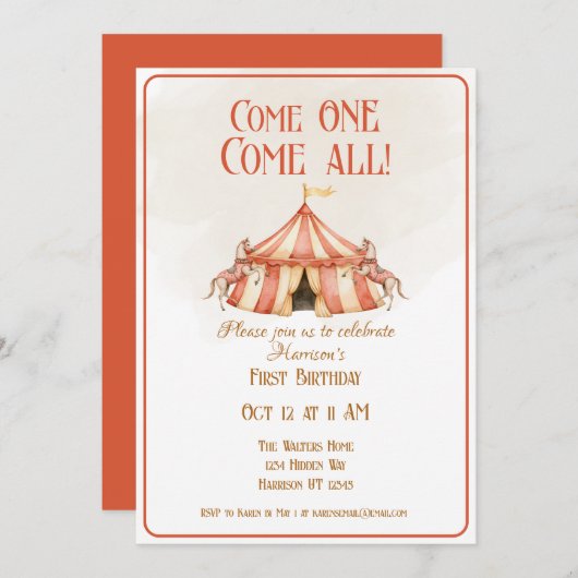 Whimsical Circus Horse eerste verjaardag Kaart (Voorkant / Achterkant)