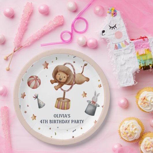 Whimsical Circus Leeuw Kids Verjaardagsfeest Papieren Bordje (Feest)